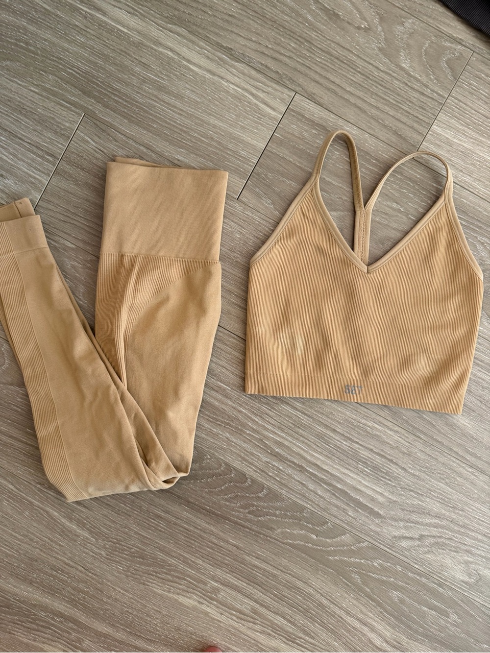 Set Active x REVOLVE Ribbed Sports Bra & Legging Set - Nude